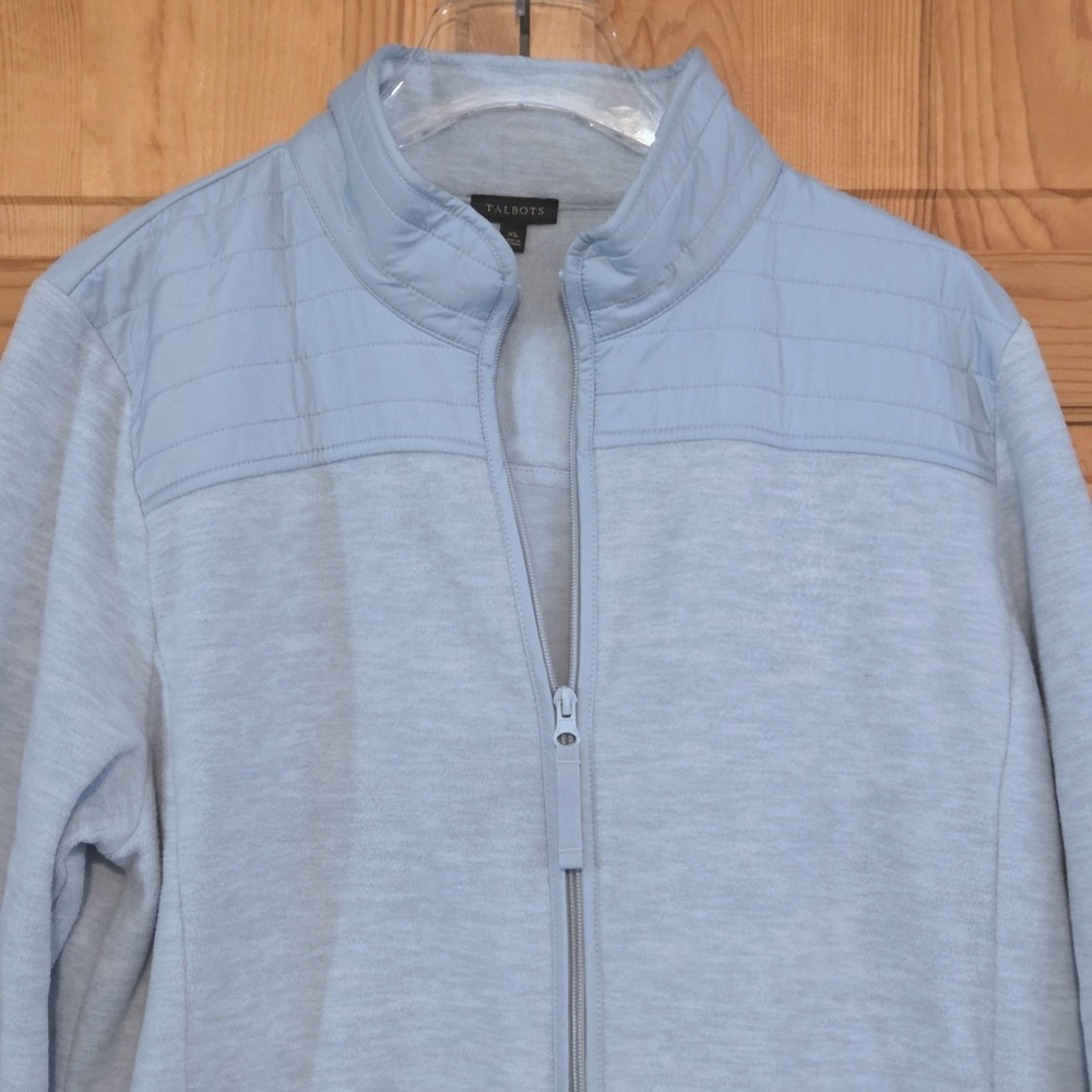 Talbots Jacket Womens XL Light Blue Fleece & Soft Shell Shoulder Accent